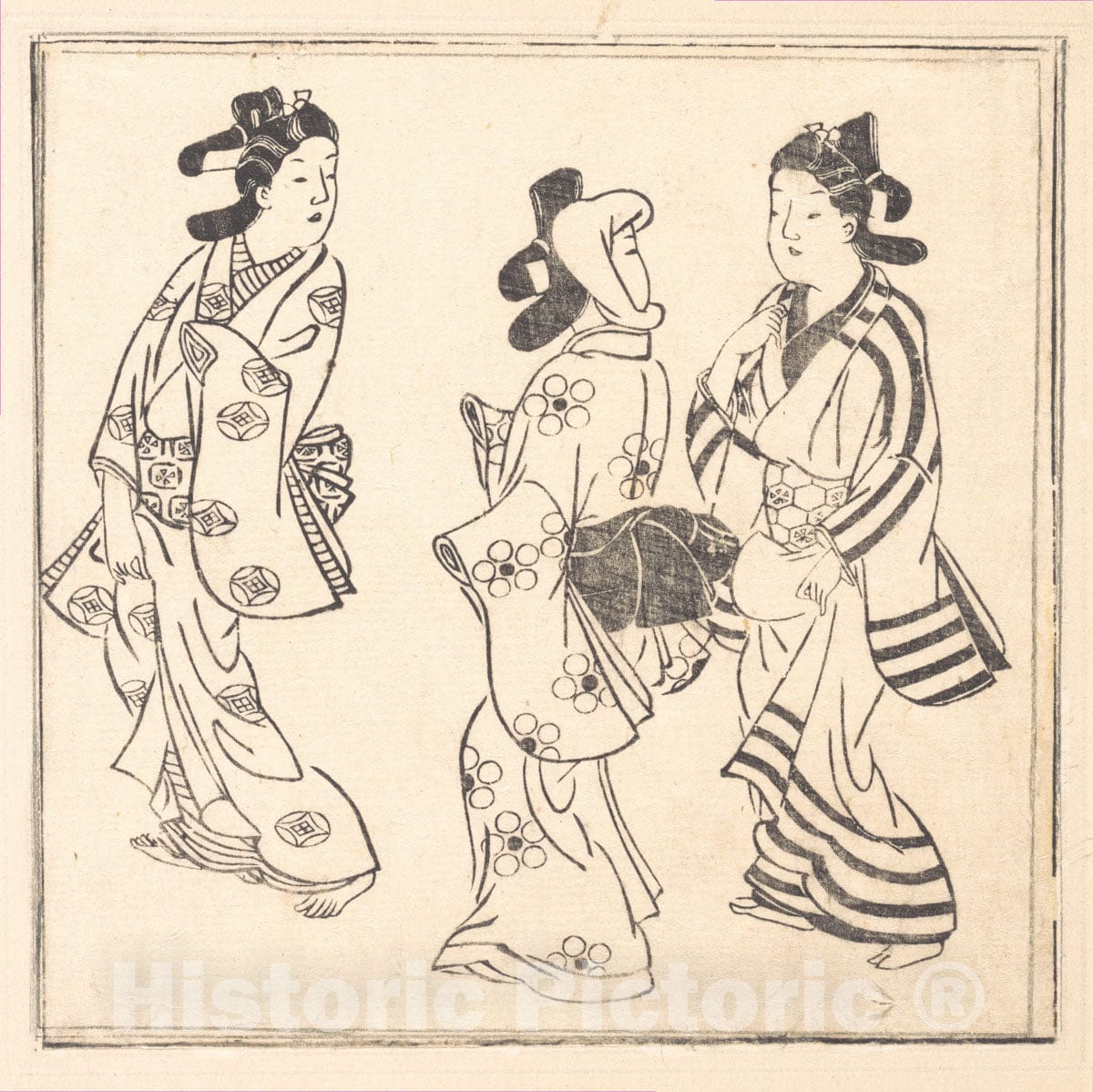 Art Print : Hishikawa Moronobu - Leaf from a Book Entitled: Wakoku Hiaku-jo: One Hundred Japanese Women - Japan : Vintage Wall Art