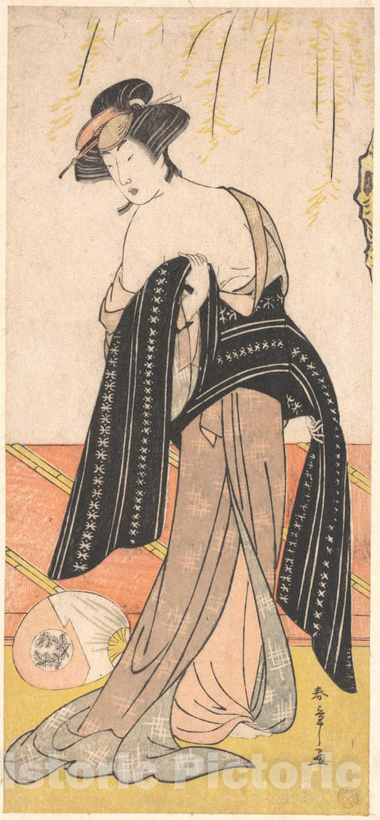 Art Print : Katsukawa Shunsh? - The Actor Nakamura Riko as an Oiran Tying Her OBI - Japan : Vintage Wall Art