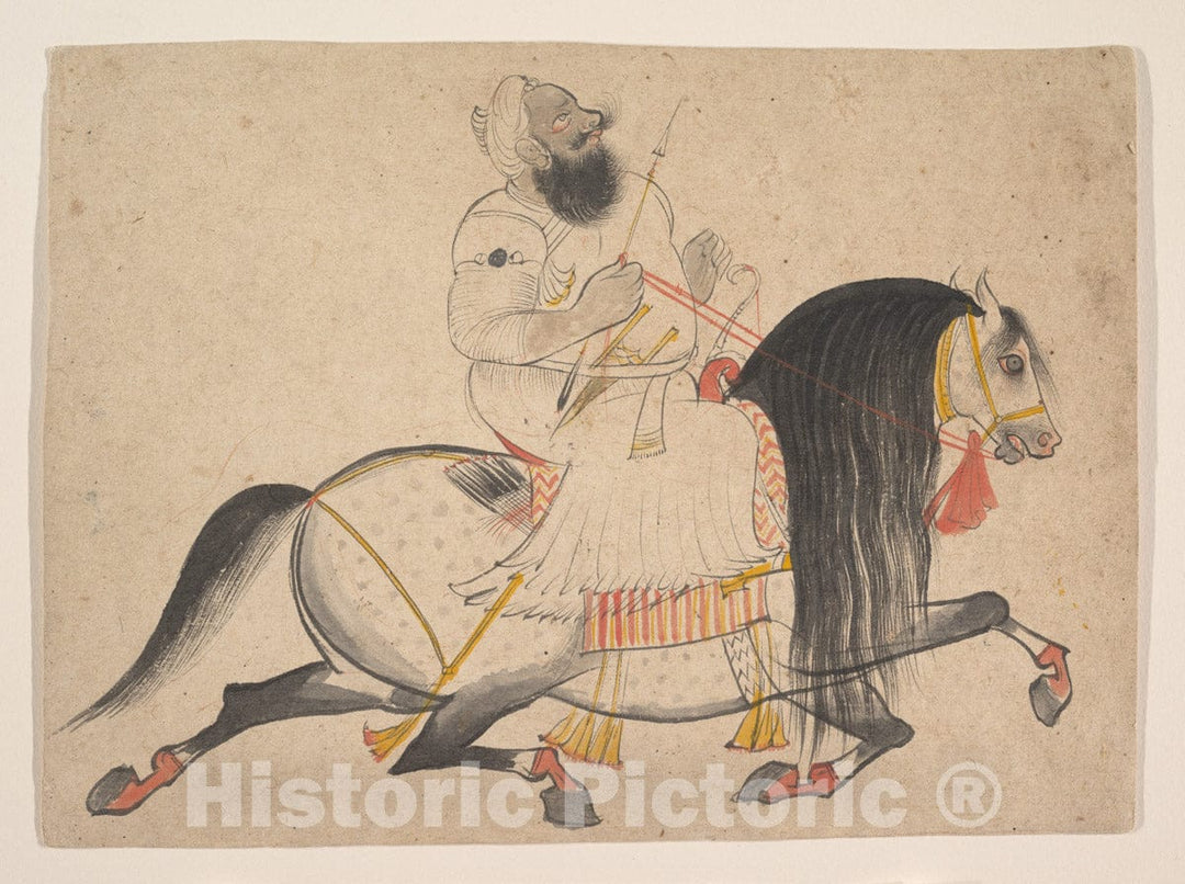 Art Print : Bakhta - Equestrian Portrait of a Noble - India (Rajasthan, Devgarh) : Vintage Wall Art