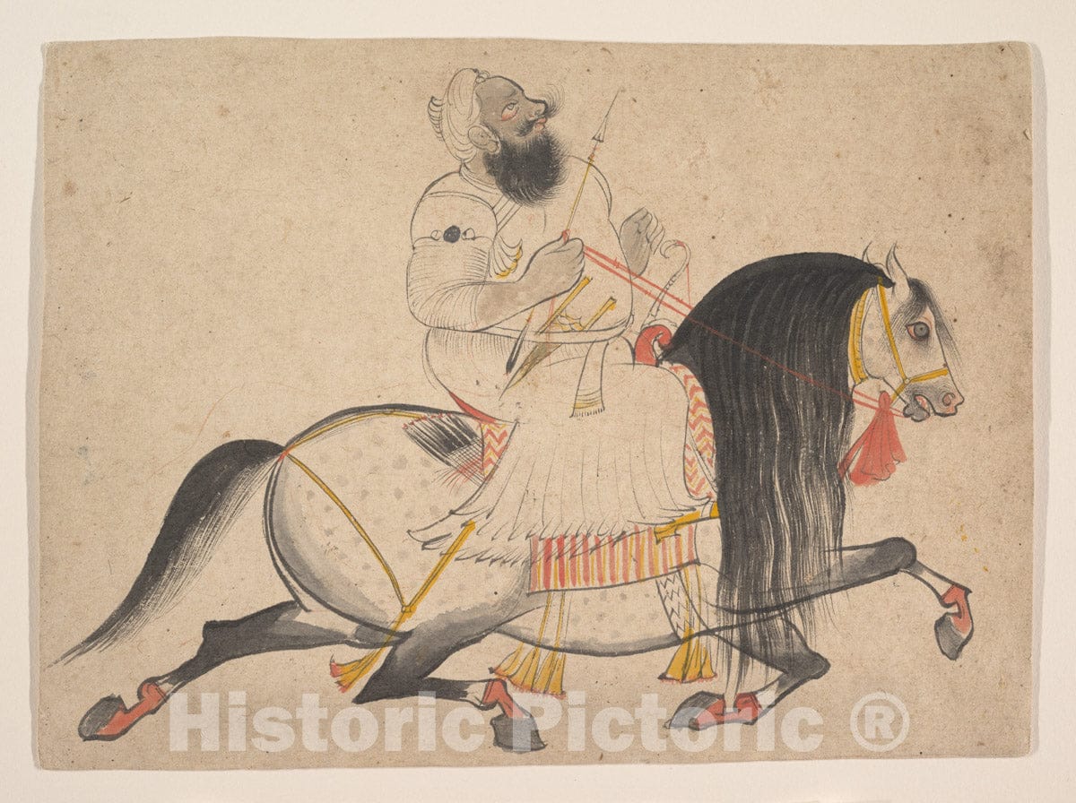 Art Print : Bakhta - Equestrian Portrait of a Noble - India (Rajasthan, Devgarh) : Vintage Wall Art
