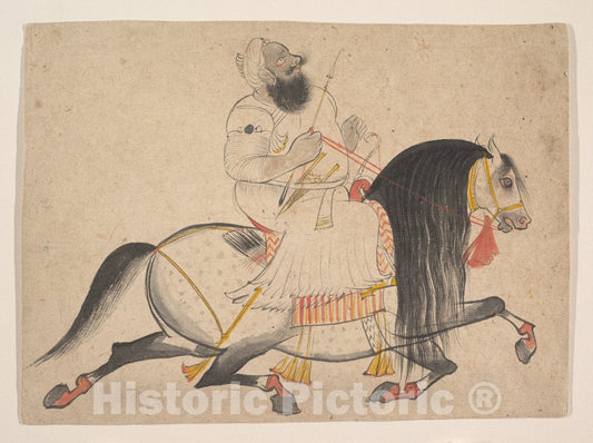 Art Print : Bakhta - Equestrian Portrait of a Noble - India (Rajasthan, Devgarh) : Vintage Wall Art