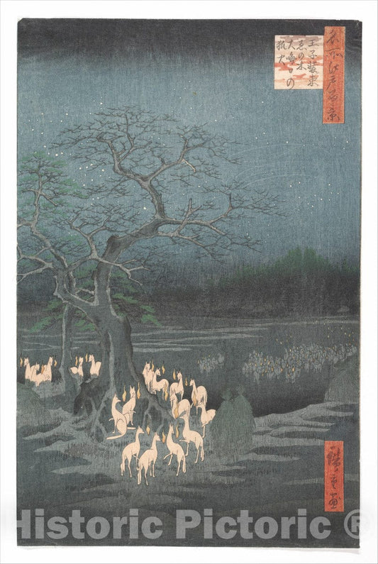 Art Print : Utagawa Hiroshige - New Year's Eve Foxfires at The Changing Tree, ?ji - Japan : Vintage Wall Art