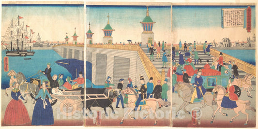 Art Print : Utagawa Yoshitora - Illustration of London in England (Igirisukoku rondon zu) - Japan : Vintage Wall Art