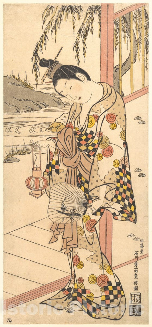 Art Print : Ishikawa Toyonobu - Young Lady in Summer Attire - Japan : Vintage Wall Art