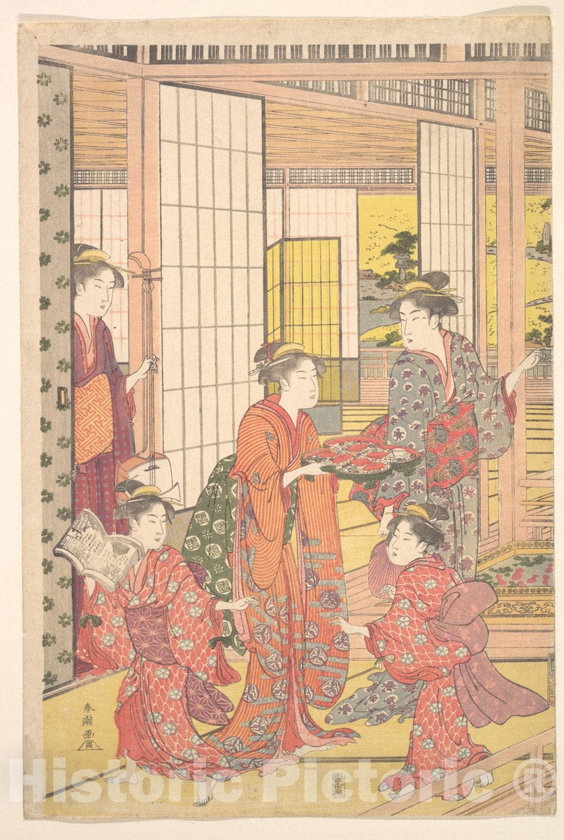 Art Print : Katsukawa Shunch? - A Young Woman with a Tray of Sweetmeats - Japan : Vintage Wall Art