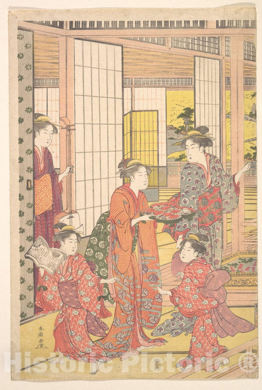 Art Print : Katsukawa Shunch? - A Young Woman with a Tray of Sweetmeats - Japan : Vintage Wall Art