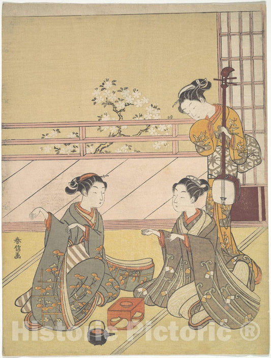 Art Print : Suzuki Harunobu - Young Women Playing Kitsune-Ken (Fox Game) - Japan : Vintage Wall Art