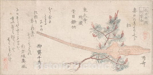 Art Print : Ry?ry?kyo Shinsai - Young Pine Tree and Handle of a Plow - Japan : Vintage Wall Art