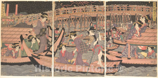 Art Print : Kikugawa Eizan - Cooling Off at Ryogoku in Edo - Japan : Vintage Wall Art