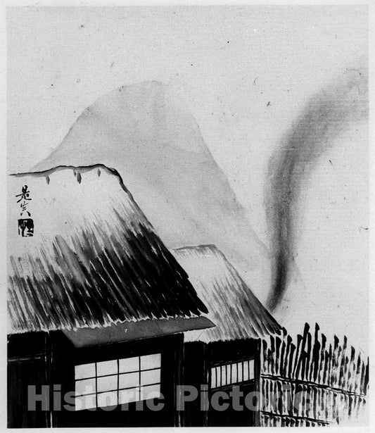 Art Print : Shibata Zeshin - Cottage and Mountains - Japan : Vintage Wall Art