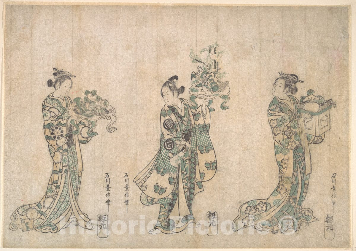 Art Print : Ishikawa Toyonobu - Three Actors - Japan : Vintage Wall Art