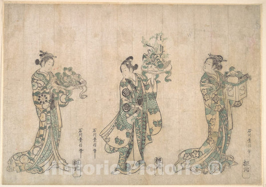 Art Print : Ishikawa Toyonobu - Three Actors - Japan : Vintage Wall Art