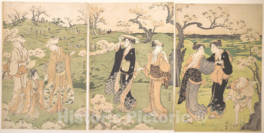 Art Print : Torii Kiyonaga - Young Ladies Viewing Cherry–Blossoms at Asukayama - Japan : Vintage Wall Art