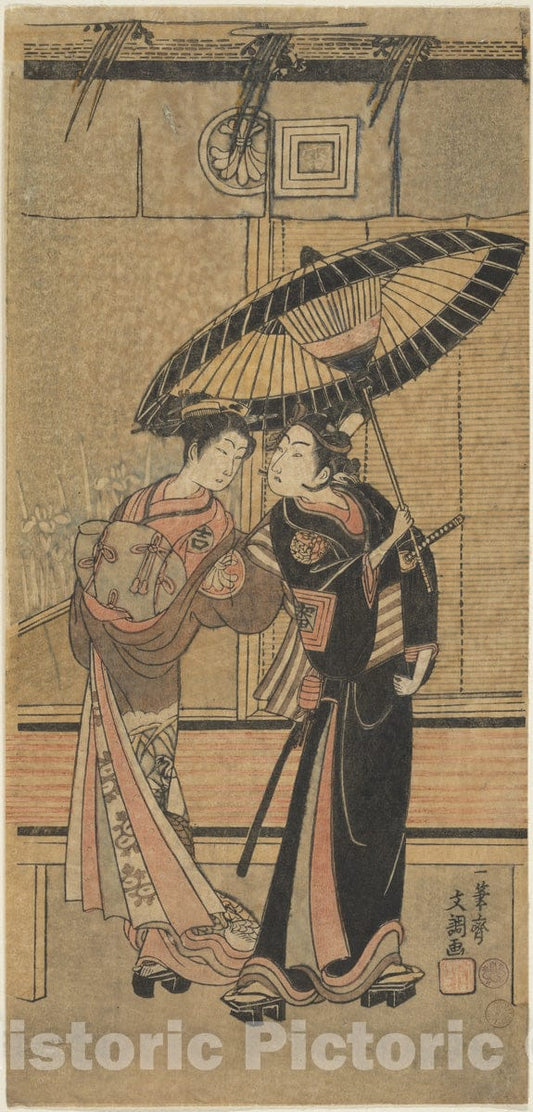 Art Print : Ippitsusai Bunch? - Segawa Kikunojo II as a Girl and Ichikawa Tomiyeimon? - Japan : Vintage Wall Art