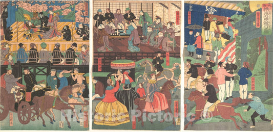 Art Print : Utagawa Yoshitora - A View of The Amusements of The Foreigners in Yokohama, Bushu - Japan v.2 : Vintage Wall Art