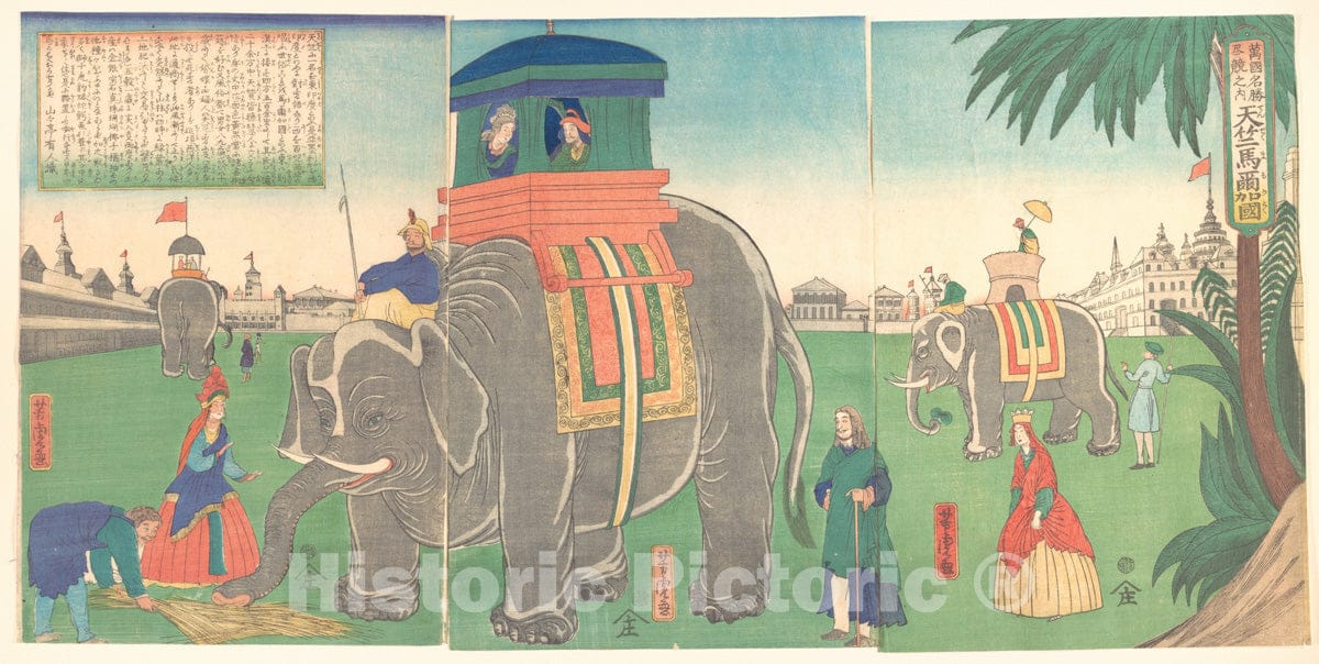 Art Print : Utagawa Yoshitora - A View of Indian Elephants - Japan : Vintage Wall Art