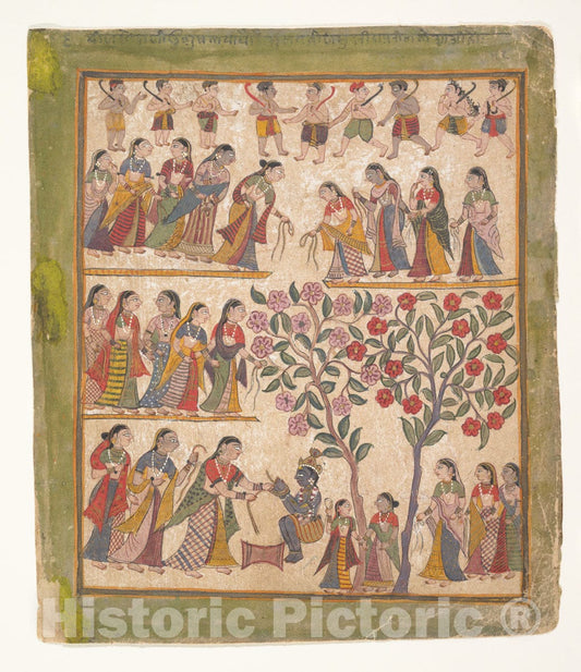 Art Print : Unknown - Yashoda Binds Krishna’s Hands: Page from a Dispersed Bhagavata Purana Manuscript : Vintage Wall Art