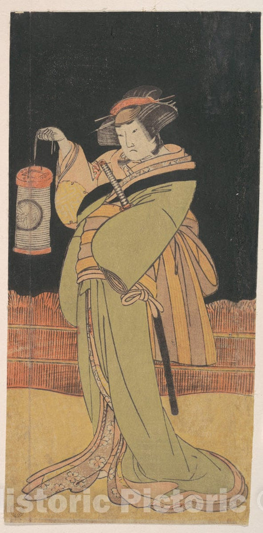 Art Print : Katsukawa Shunsh? - The Second Yamashita Kinsaku as a Woman Standing at Night - Japan : Vintage Wall Art
