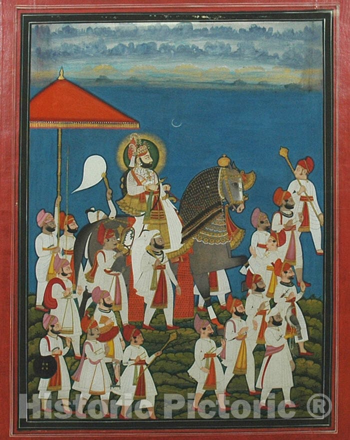 Art Print : Ghasi - Equestrian Portrait of Maharana Bhim Singh - India (Rajasthan, Mewar) : Vintage Wall Art