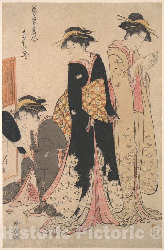 Art Print : Torii Kiyonaga - Three Geishas of Tachibana Street in Their Room - Japan : Vintage Wall Art