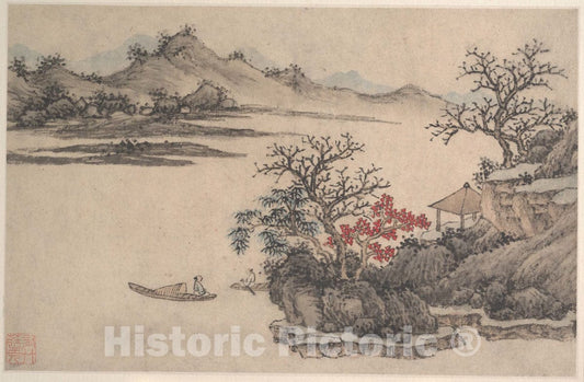 Art Print : Shen Zhou - Landscape with Autumn Foliage - China - Ming (1368–1644) or Qing (1644–1911) Dynasty : Vintage Wall Art