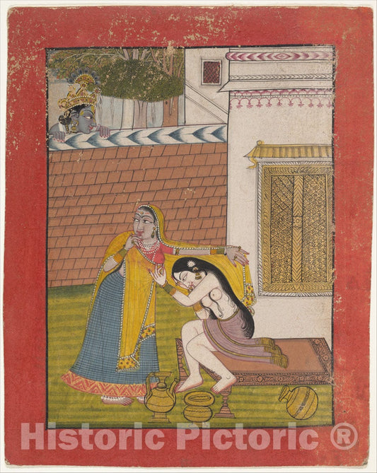 Art Print : Krishna Spying on Radha : Vintage Wall Art