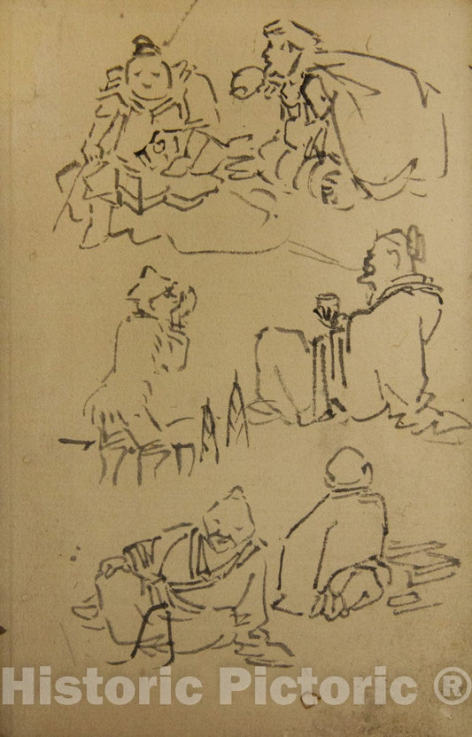 Art Print : Kawanabe Ky?sai - Sketches of East Asian Legendary Figures - Japan : Vintage Wall Art