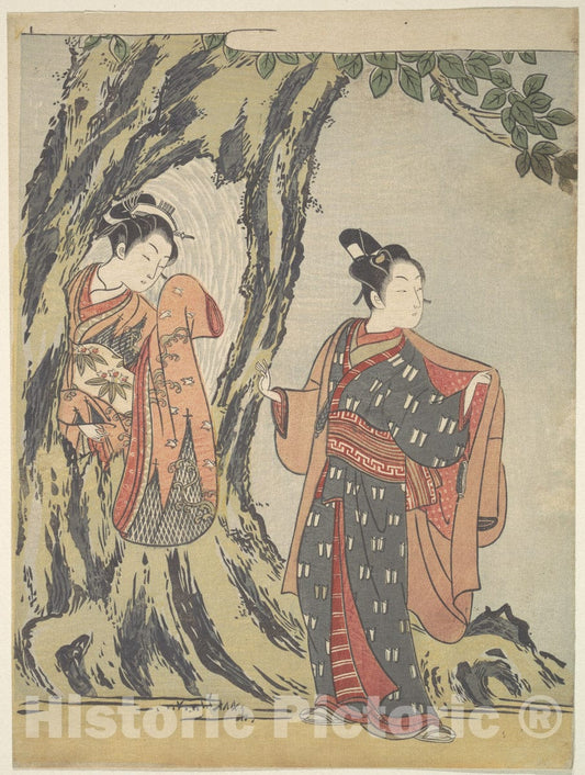 Art Print : Suzuki Harunobu - Two Young People - Japan : Vintage Wall Art