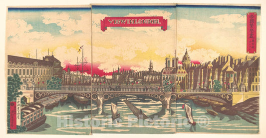Art Print : Utagawa Yoshimori - View in London, The Prosperity of Countries: London, England - Japan : Vintage Wall Art
