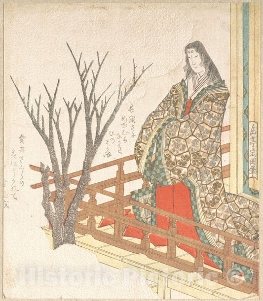 Art Print : Yashima Gakutei - Court Lady Looking at a Blooming Cherry-Tree - Japan : Vintage Wall Art