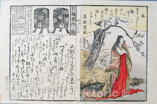 Art Print : Kubo Shunman - Court Lady Beneath an Old Plum Tree