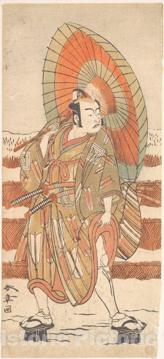 Art Print : Katsukawa Shunsh? - The Second Ichikawa Yaozo as a Samurai Standing in The Snow - Japan : Vintage Wall Art