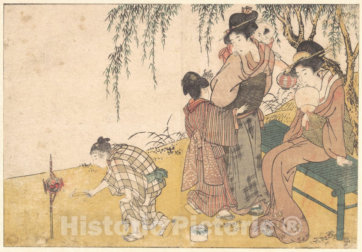 Art Print : Kitagawa Utamaro - A Child Lighting Fireworks, from The Illustrated Book Flowers of The Four Seasons - Japan : Vintage Wall Art