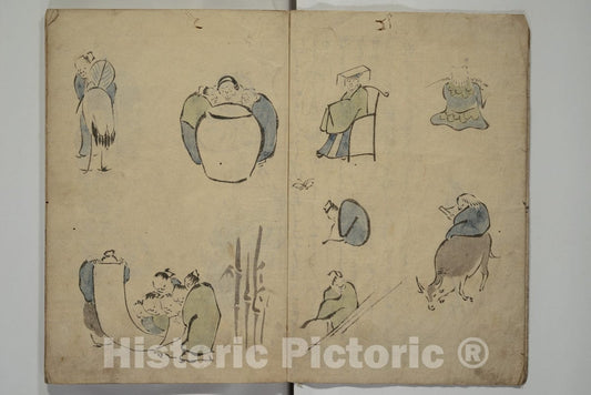 Art Print : Kuwagata Keisai - How to Draw Figures Simply (Jinbutsu ryakugashiki) - Japan v.3 : Vintage Wall Art