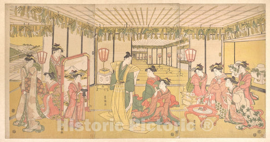Art Print : Utagawa Toyokuni I - New Year's Celebration in a Large Mansion - Japan : Vintage Wall Art