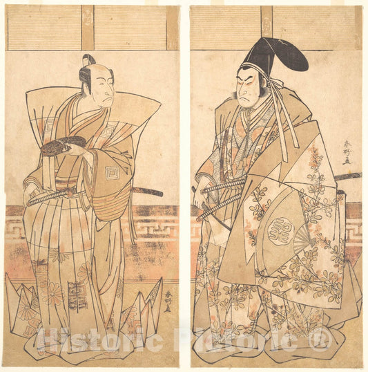 Art Print : Katsukawa Shunk? - Two Actors Dressed in Ceremonial Costumes - Japan : Vintage Wall Art