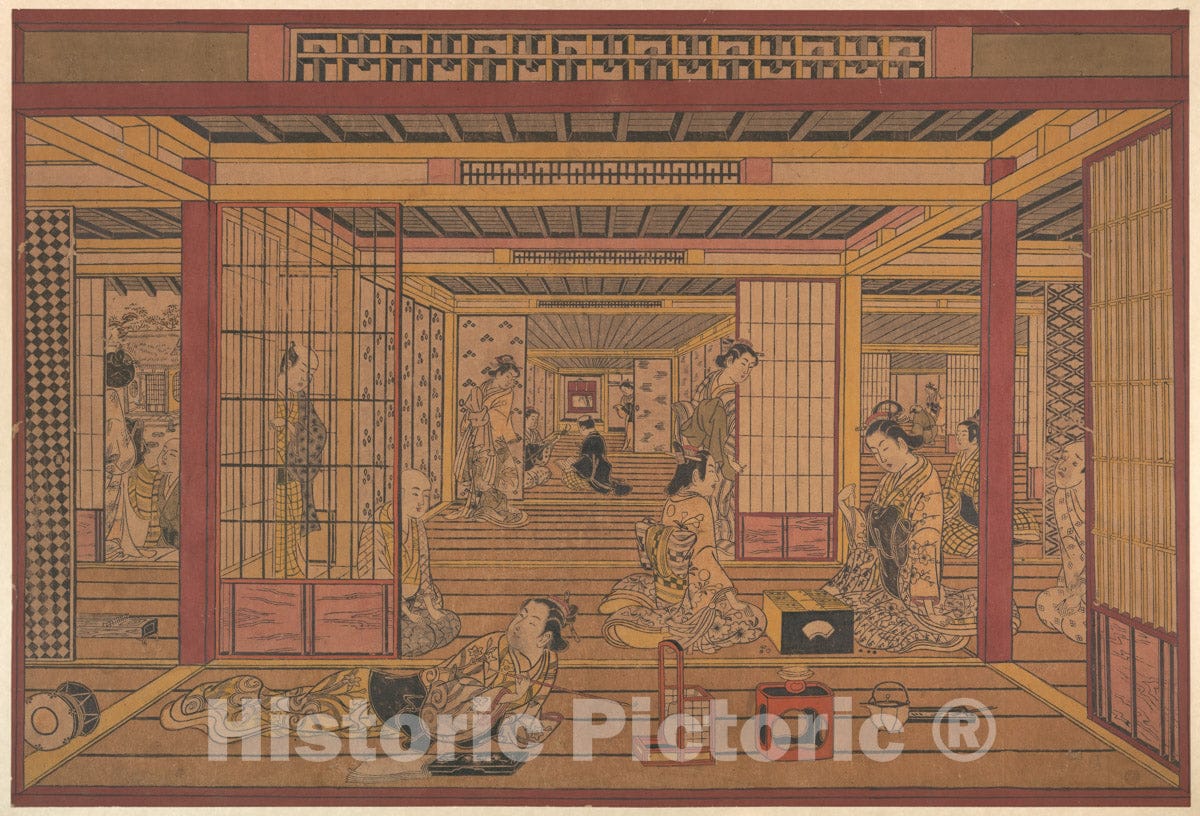 Art Print : Torii Kiyotada - an Interior View in The Yoshiwara - Japan : Vintage Wall Art