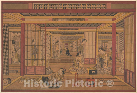 Art Print : Torii Kiyotada - an Interior View in The Yoshiwara - Japan : Vintage Wall Art