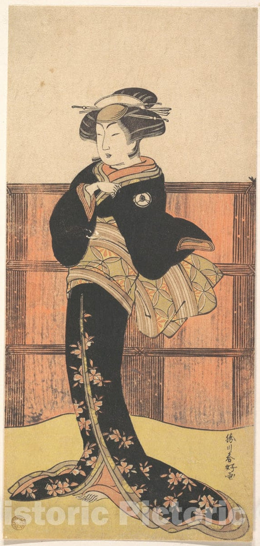 Art Print : Katsukawa Shunk? - The Fourth Iwai Hanshiro as a Woman in a Black Kimono - Japan : Vintage Wall Art