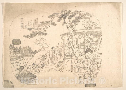 Art Print : Utagawa (Gountei) Sadahide - Proof Line-Block Print for Fan - Japan v.5 : Vintage Wall Art