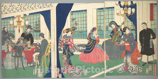 Art Print : Utagawa (Gountei) Sadahide - Foreigners in The Drawing Room of Foreign Merchant's House in Yokohama - Japan : Vintage Wall Art