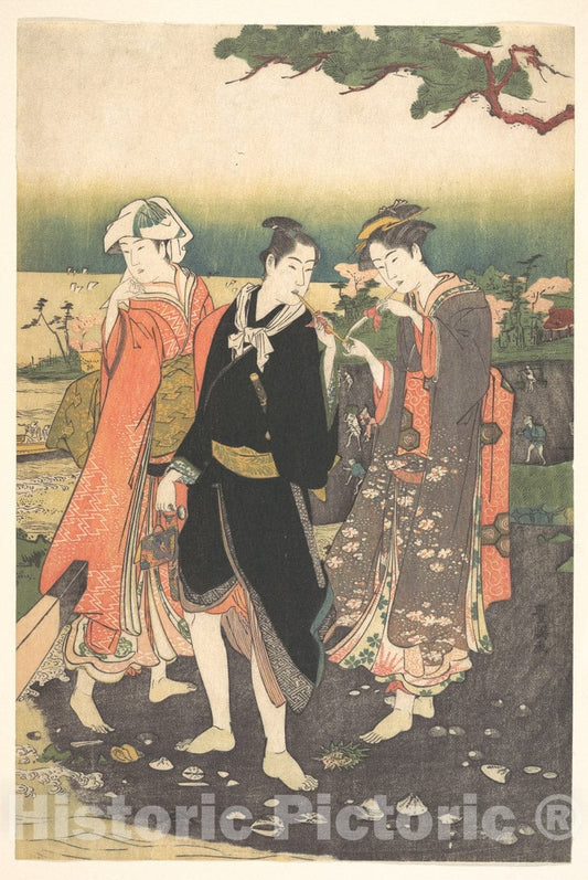 Art Print : Utagawa Toyokuni I - On Shinagawa Beach at Ebb-Tide - Japan : Vintage Wall Art