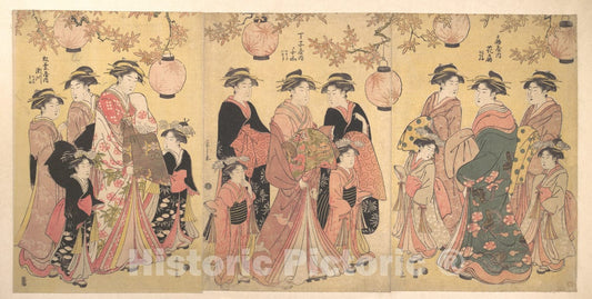 Art Print : Ch?bunsai Eishi - The Yoshiwara Parade in Autumn - Japan : Vintage Wall Art