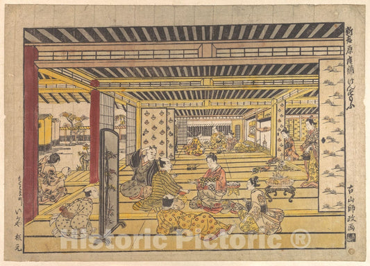 Art Print : Furuyama Moromasa - A Game of Hand Sumo in The New Yoshiwara - Japan : Vintage Wall Art