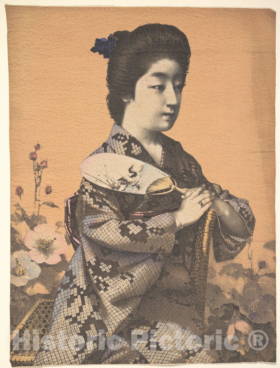 Art Print : Unidentified Artist - Girl Carrying a Round Paper Fan (Uchiwa) - Japan : Vintage Wall Art