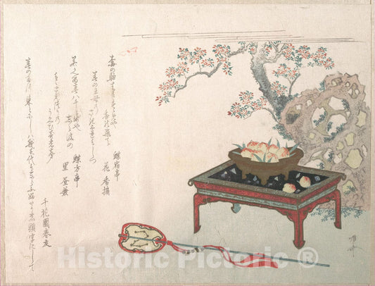 Art Print : Ry?ry?kyo Shinsai - Peaches on a Table - Japan : Vintage Wall Art