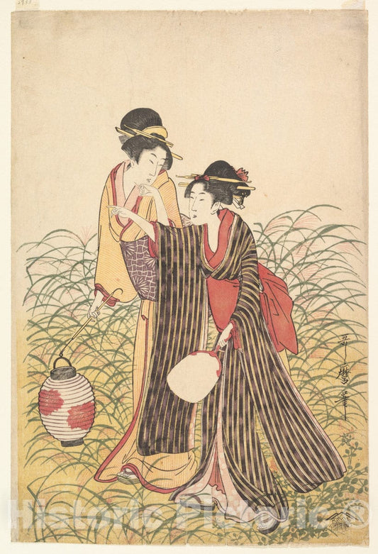 Art Print : Kitagawa Utamaro - Elopers in Musashino - Japan : Vintage Wall Art