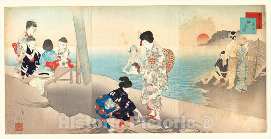 Art Print : Gyosei Shuntei - Bathing in The Sea (Kaisuiyoku) - Japan : Vintage Wall Art