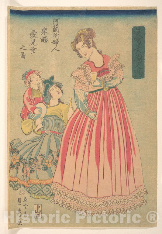 Art Print : Utagawa (Gountei) Sadahide - Dutch Woman and Child - Japan : Vintage Wall Art