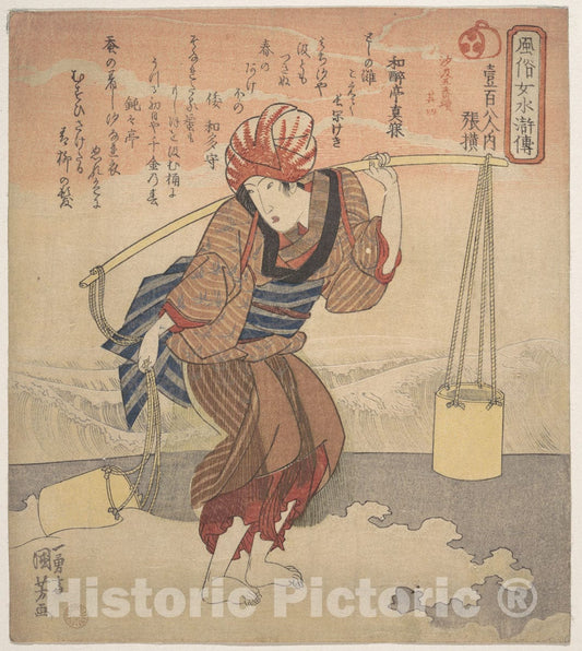 Art Print : Utagawa Kuniyoshi - Girl Filling a Bucket with Sea Water - Japan : Vintage Wall Art